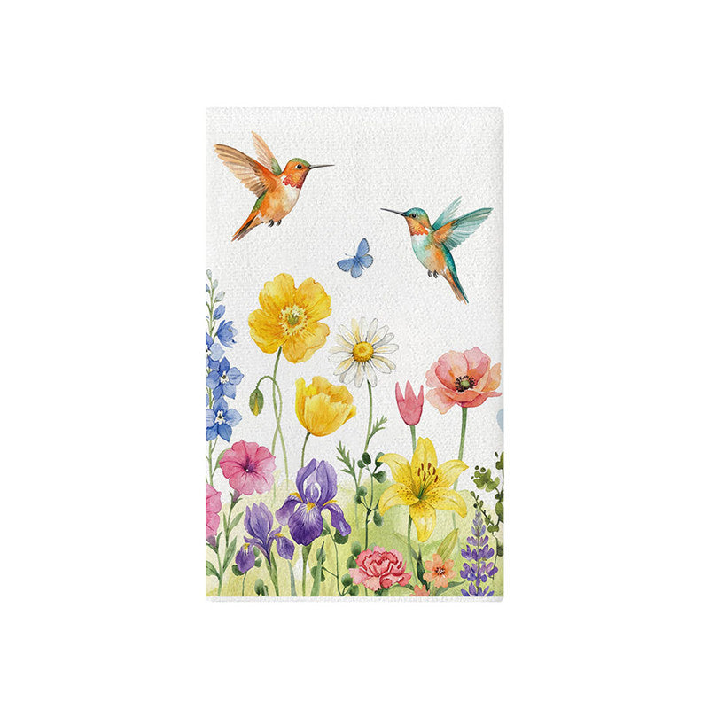 Dekorativer Baumwoll-Leinen Küchentuch mit Aquarell-Wildblumen- und Kolibri-Druck