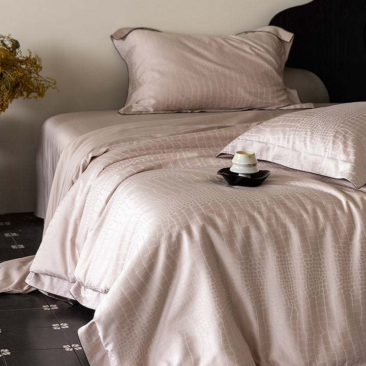 Fein-Jacquard Satin-Bettbezuggarnitur mit Ton-in-Ton-Muster und verdecktem Reißverschluss