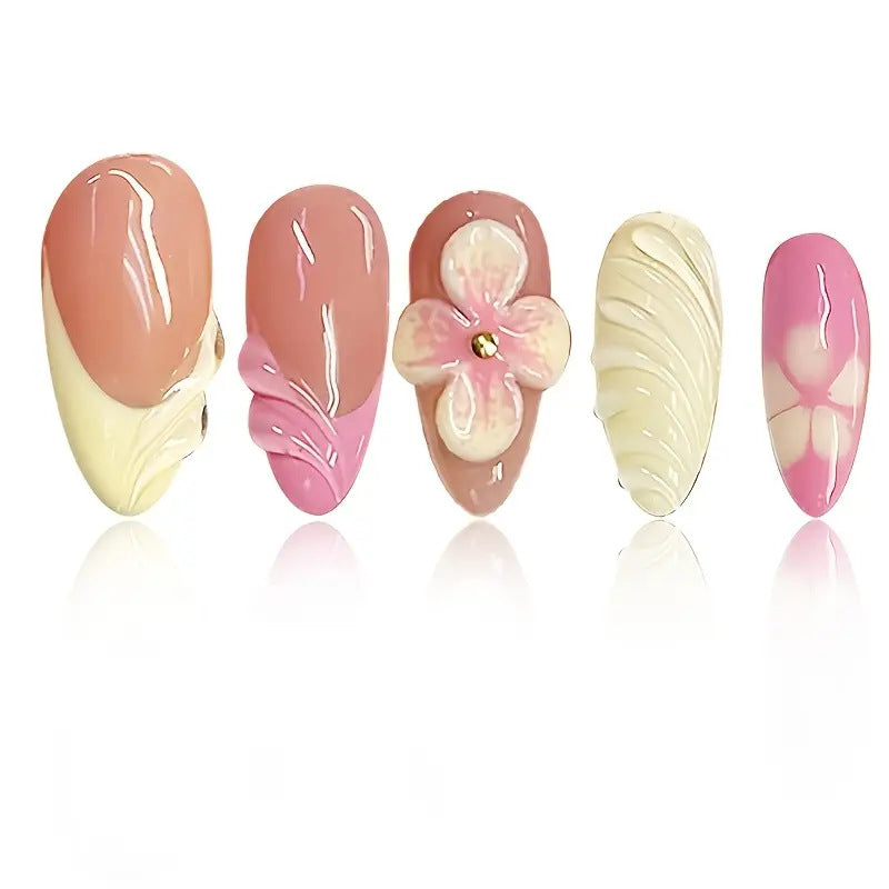 Künstlerische 3D Blumen Press-on Nagelkunst Karnz