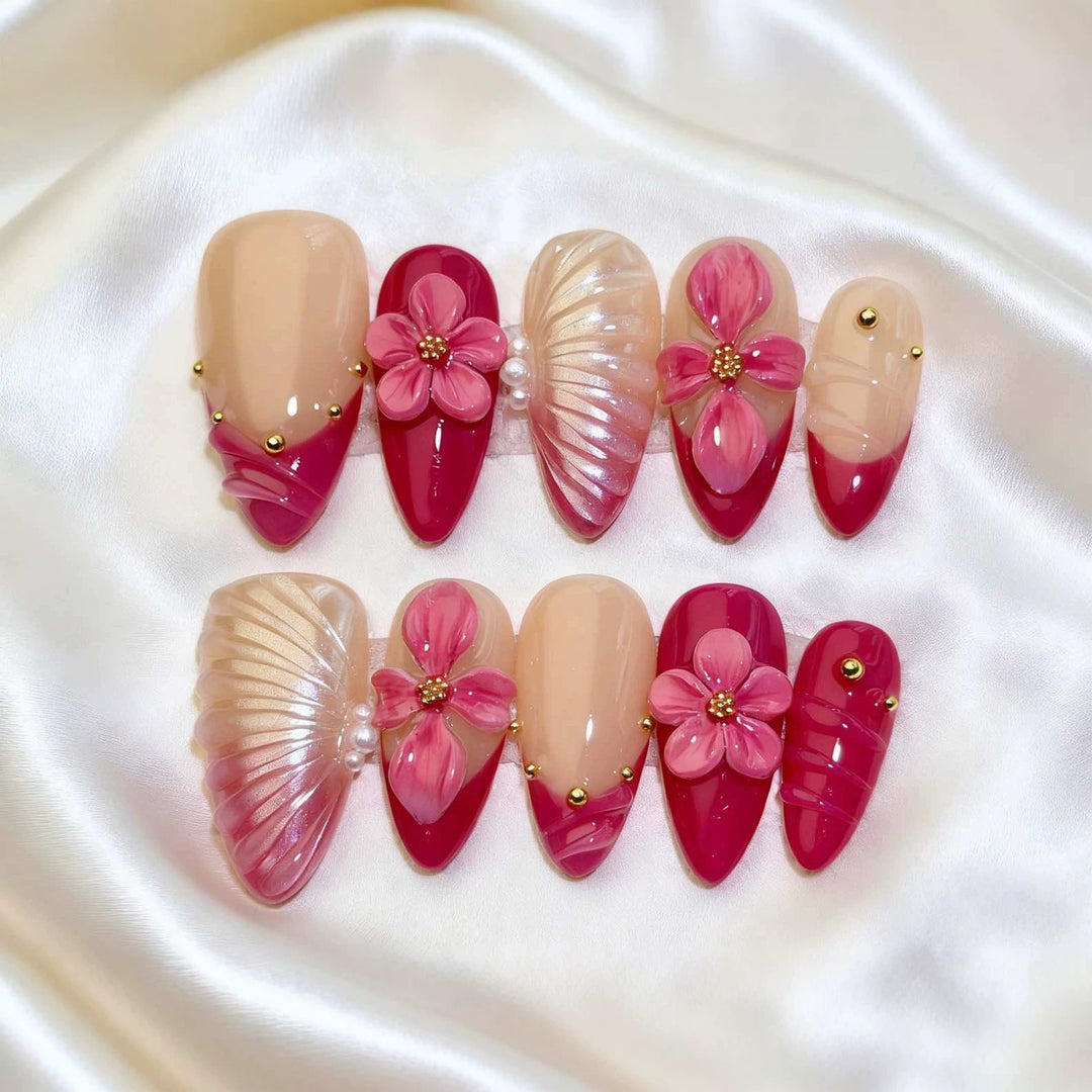 Floral Accent Press-On Nagelkunst Set  1791774525