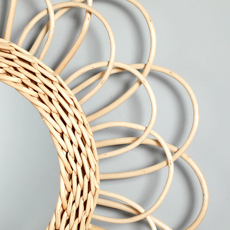Eleganter Runder Wandspiegel Aus Natürlichem Rattan Karnz