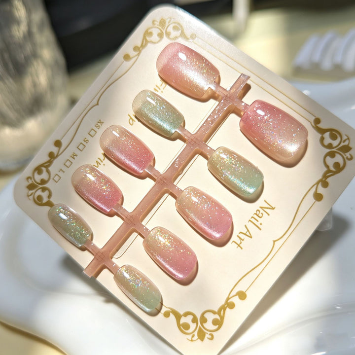 Iridescent Glitter Press-On Nagelspitzen Karnz
