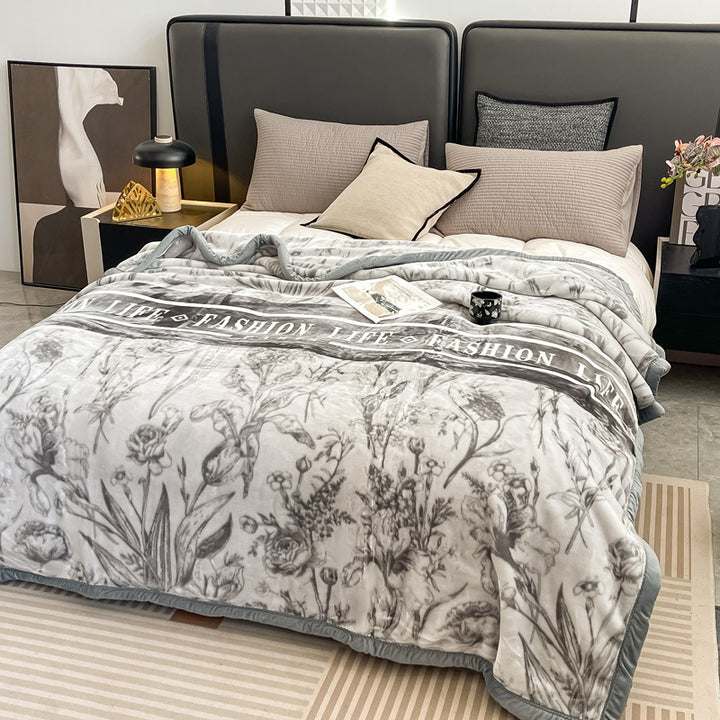 Blumengemusterte Fleece-Wurfdecke Karnz