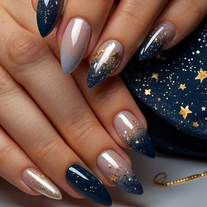 Stiletto Press-On-Nailart-Erweiterungen mit Sternen-Designs Karnz