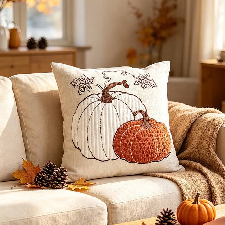 Herbst Kürbis Bestickter Lendenkissenbezug