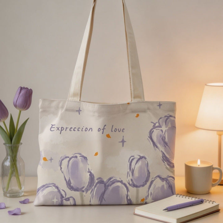 Blumenmuster-Leinwand-Tote-Bag