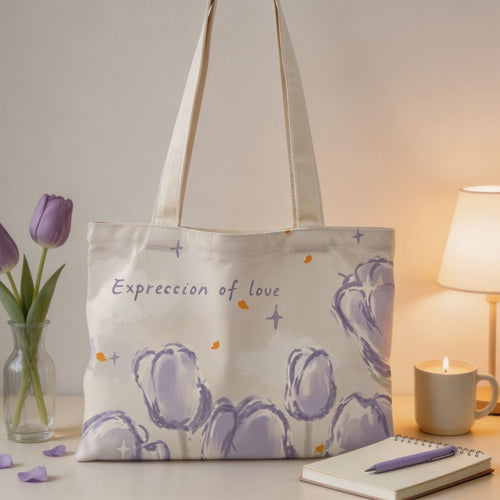Blumenmuster-Leinwand-Tote-Bag