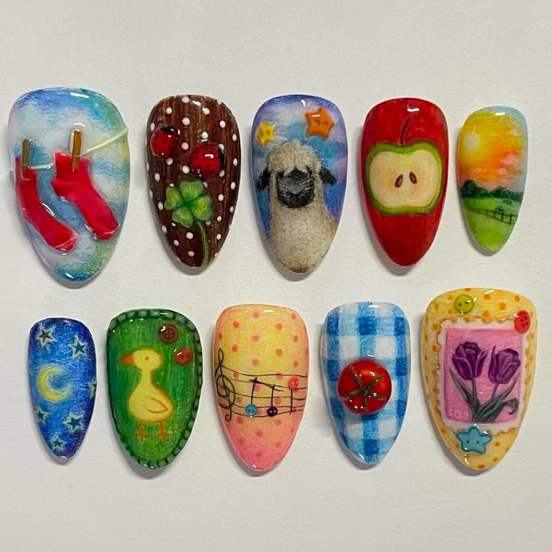 Künstlerische ozeanische Press-On-Nagelkunst Karnz
