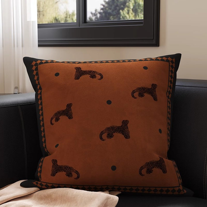 Square Velvet Accent Pillow Cover with Vintage Botanical Tapestry Print and Contrast Border