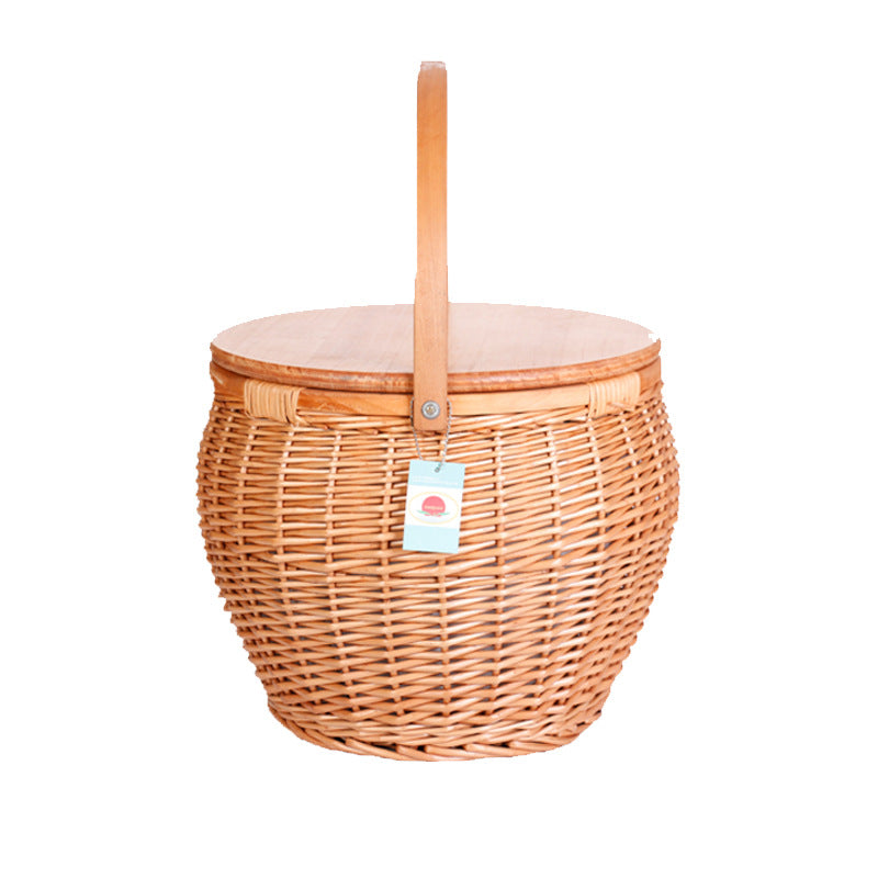Damen Picknickkorb aus hochwertigem Naturmaterial mit robustem Holzdeckel Karnz