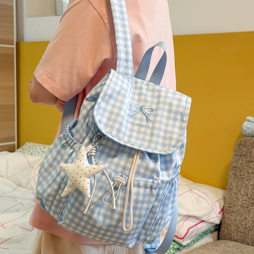 Süßer Karomuster-Zugbeutel Rucksack Karnz