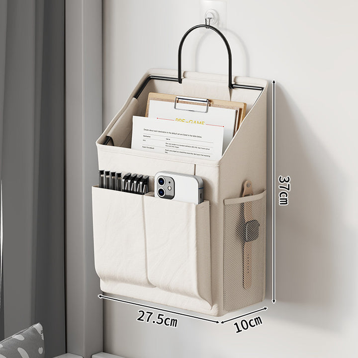 Wandmontierter Canvas-Taschenorganisator mit Mesh-Seitentasche und Metallhaken