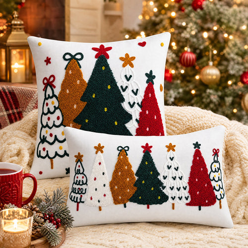Festliches Besticktes Weihnachts-Wurfkissenbezug mit Tufted Baum Applikation