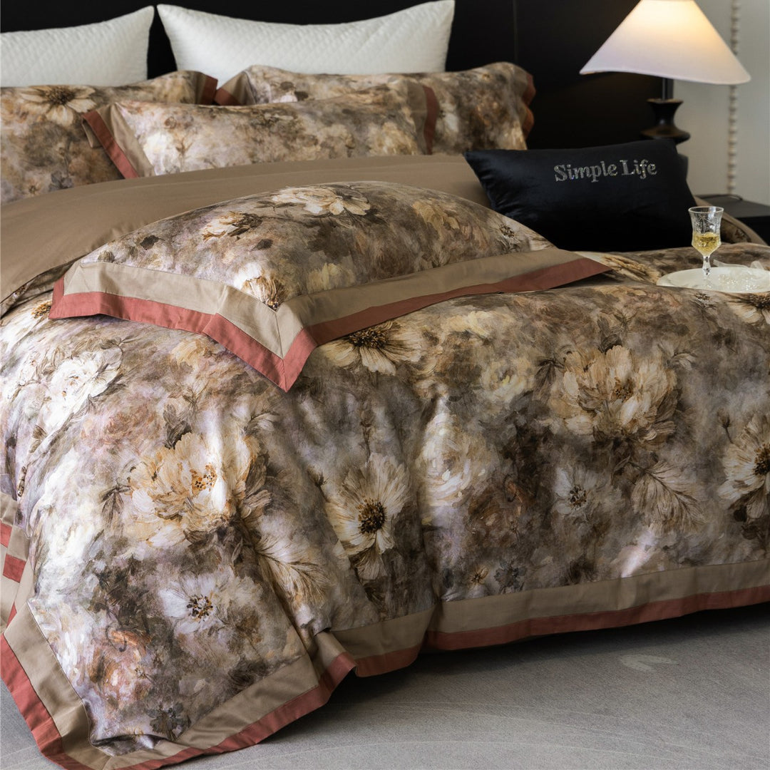 Wendbares Malerisches Florales Satin-Duvetbezugset mit Satinbesatz