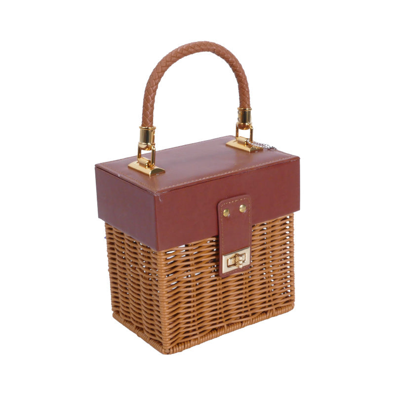 Damen Stilvoller Korb mit elegantem Lederdeckel und geflochtenem Design Karnz