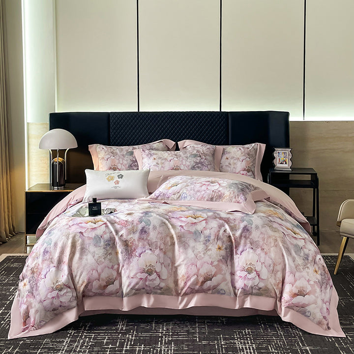 Luxuriöses Floral Baumwollsatin Bettbezugset