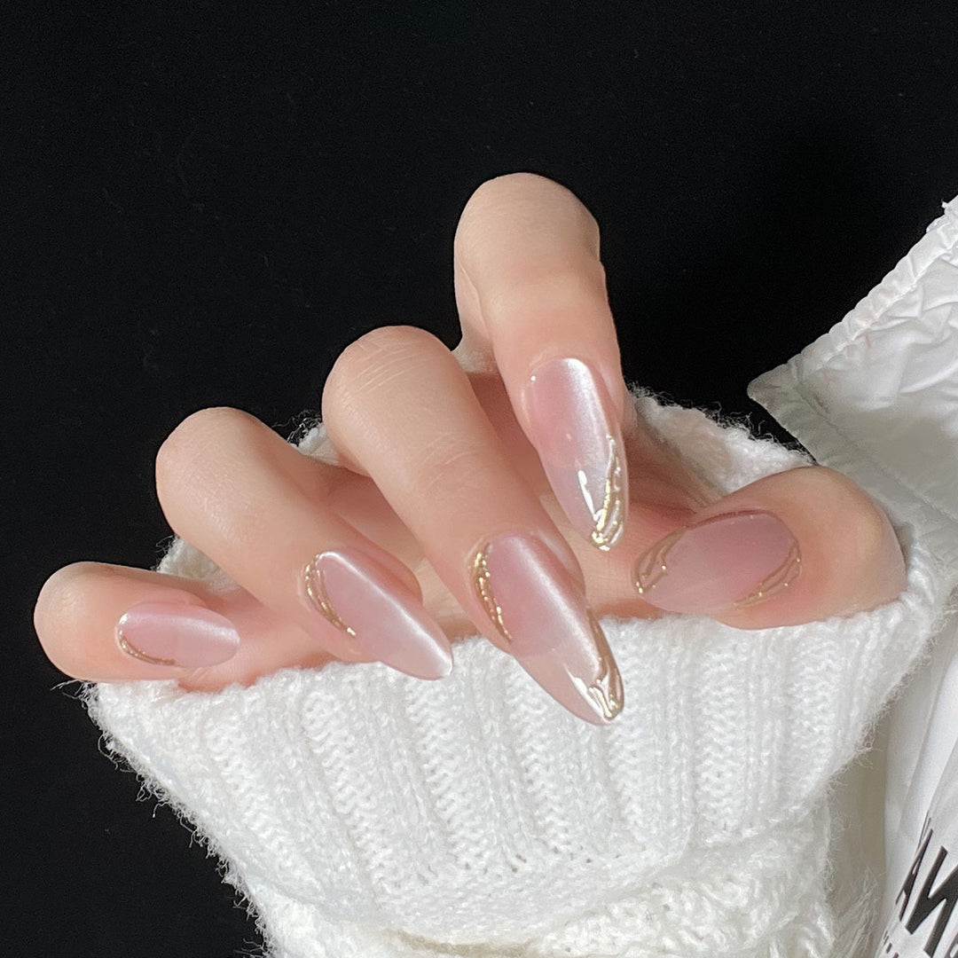 Langstiletto-Gradienten Press-On Nägel mit künstlerischem Wirbel-Design