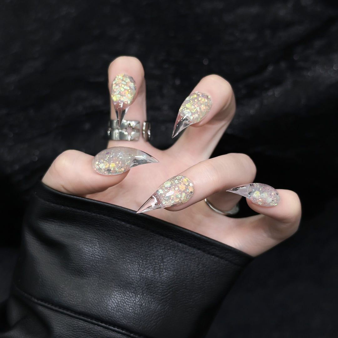Stiletto Press-On Nagelset mit Glitter- und Ombre-Finish
