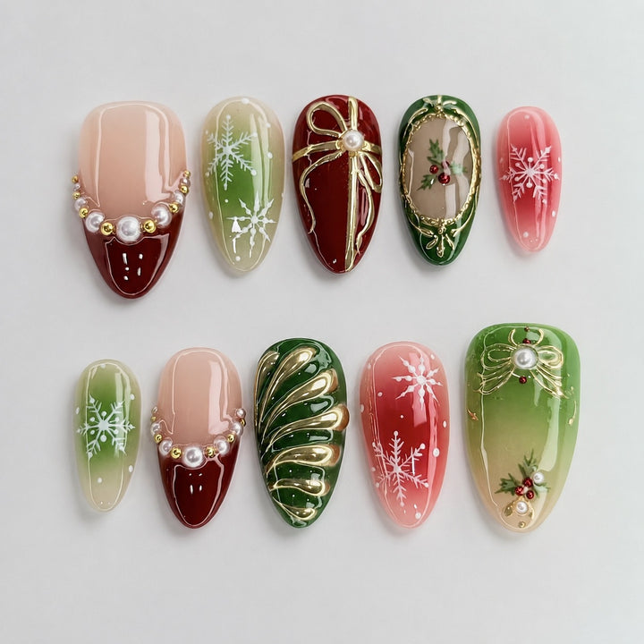 Künstliches Kunstnagelset mit festlichen Weihnachtsmotiven Karnz