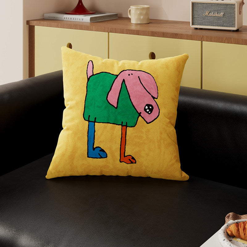 Decorative Cartoon Puppy Plush Throw Pillow Cover with Breathable Knit Texture
