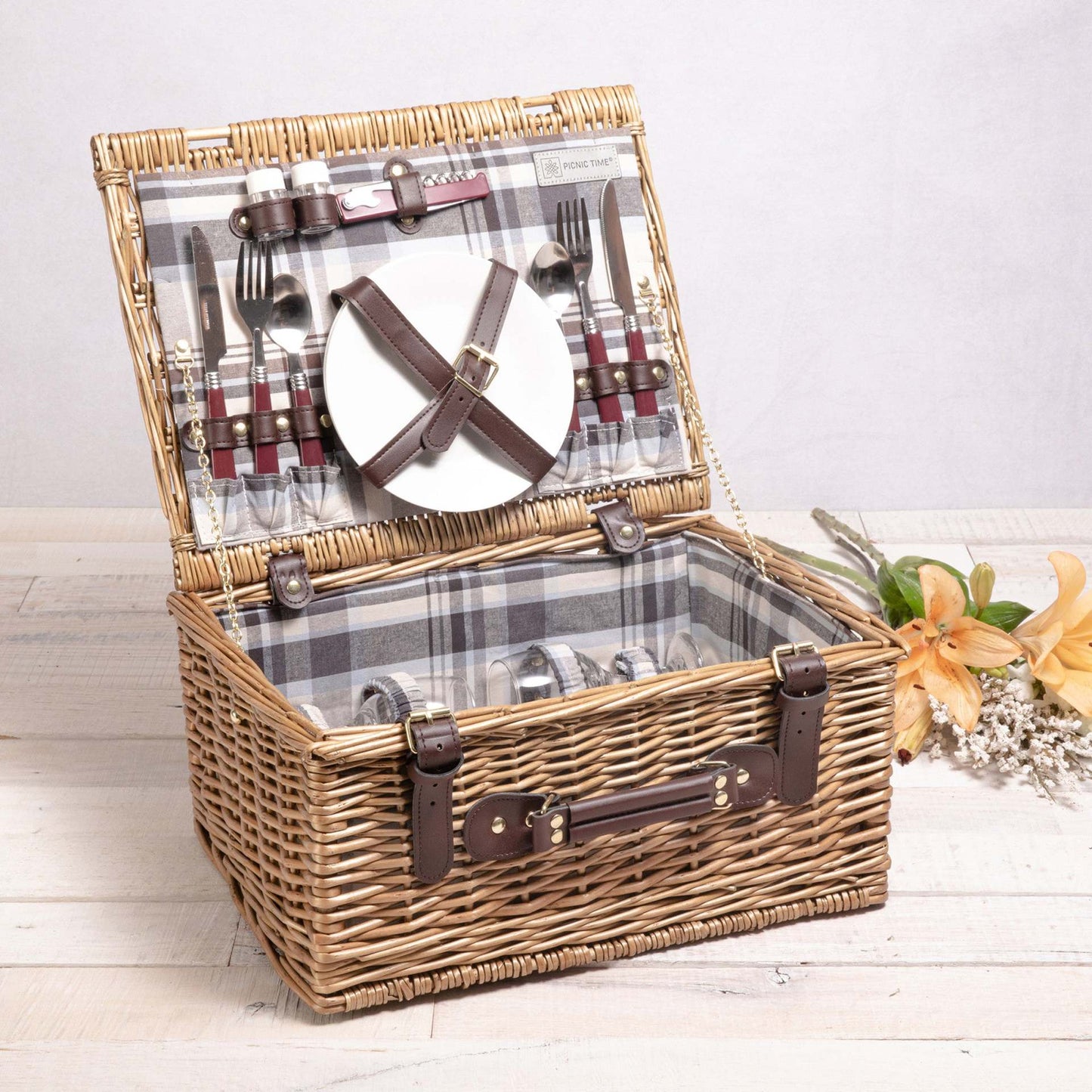 Damen Hochwertiger Picknickkorb mit integriertem Geschirrset und isolierter Innentasche Karnz