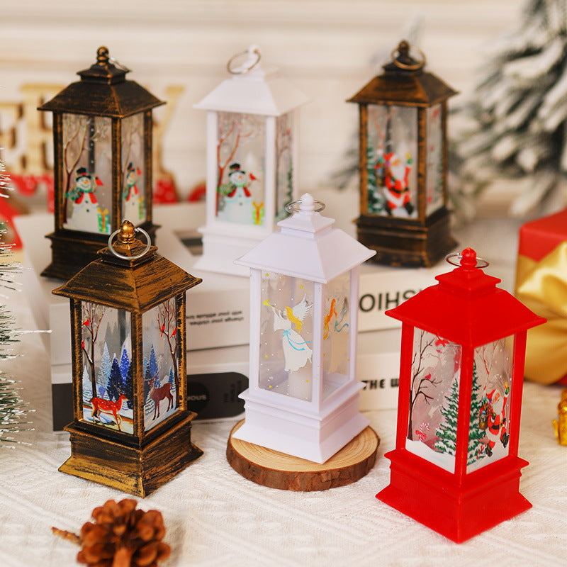 Nostalgische LED Weihnachtslaterne mit beweglichem Santa-Motiv Karnz