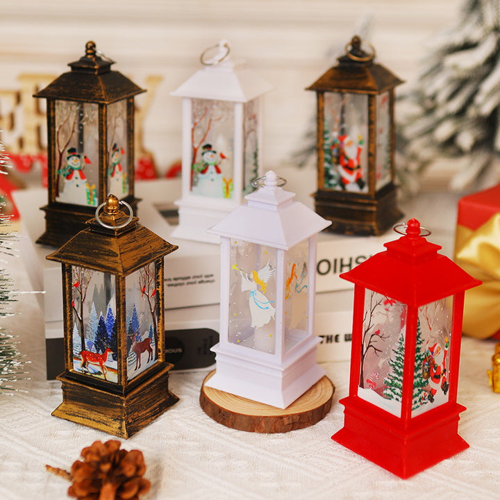 Nostalgische LED Weihnachtslaterne mit beweglichem Santa-Motiv Karnz