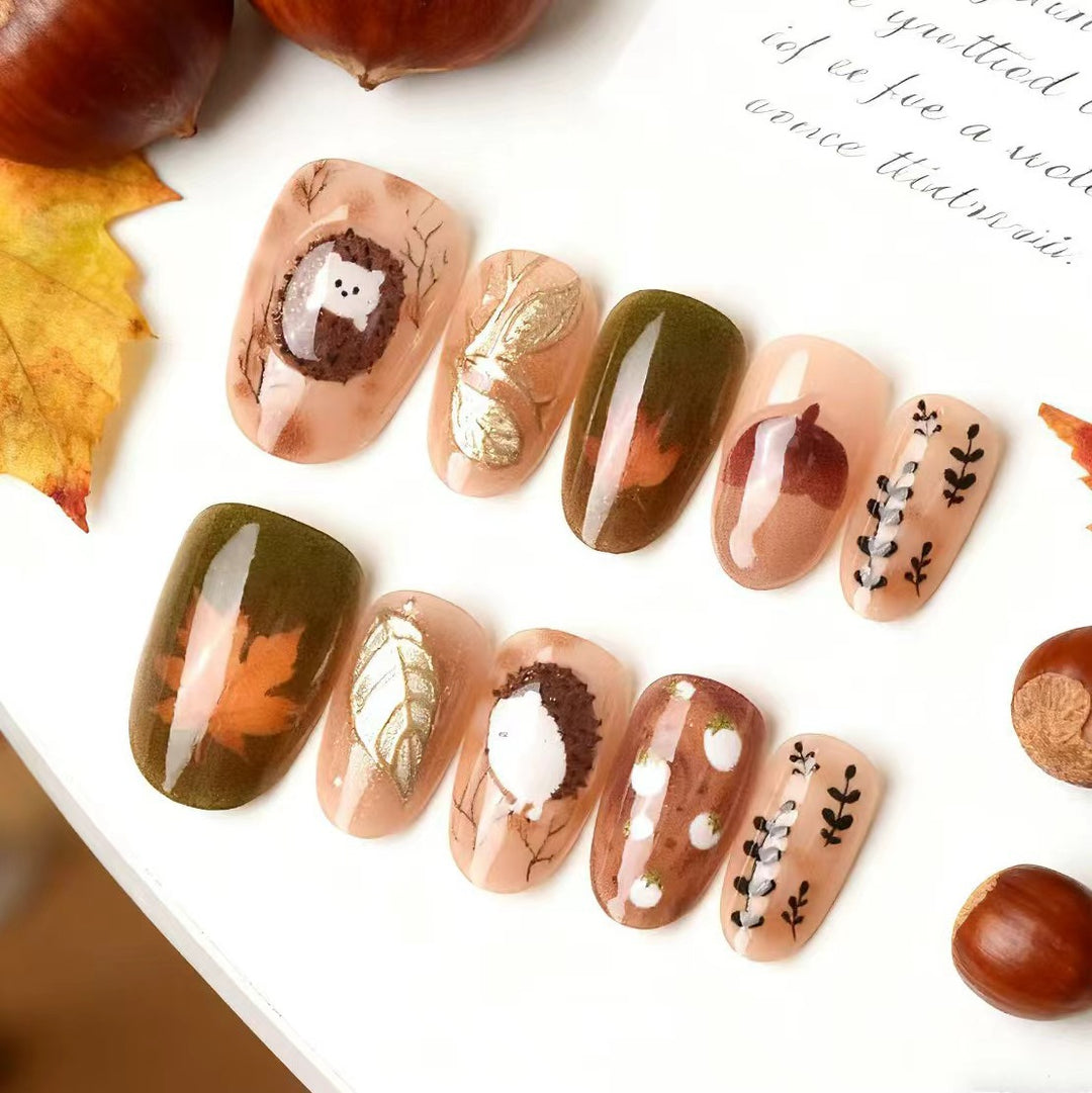 Künstlerisches herbstliches Press-On Nagelkunst Set Karnz