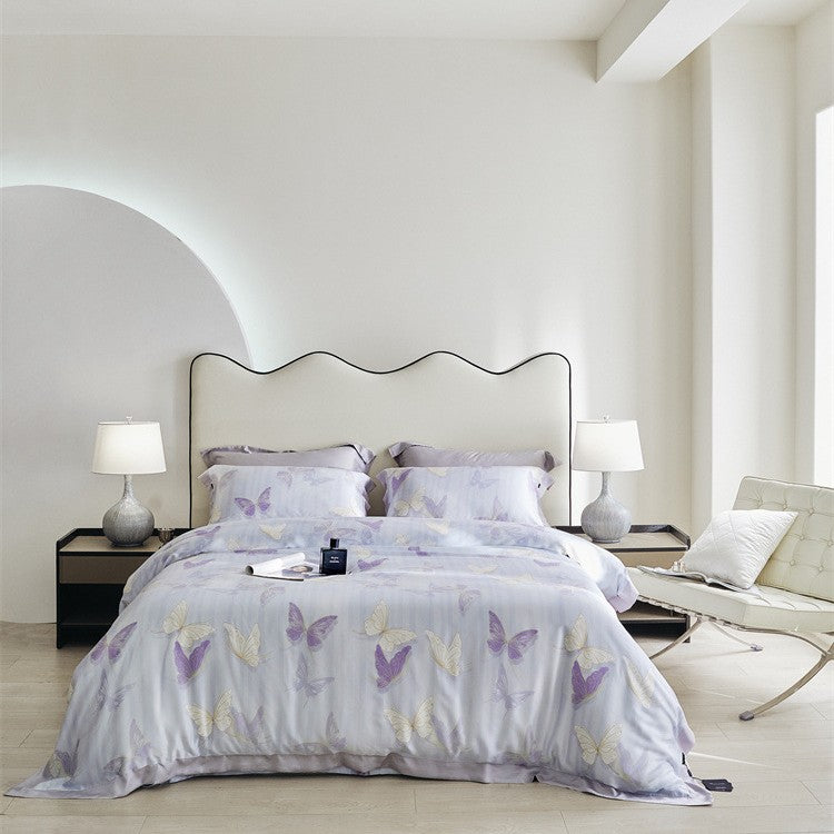 Luxuriöse Satin-Bettwäsche-Garnitur mit geometrischem Jacquardmuster und Satinbesatz Karnz
