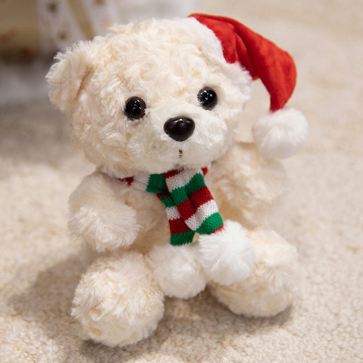 Plüsch Weihnachts-Teddy mit Santa-Hut und Strickschal Feiertags-Huggable Stofftier Karnz