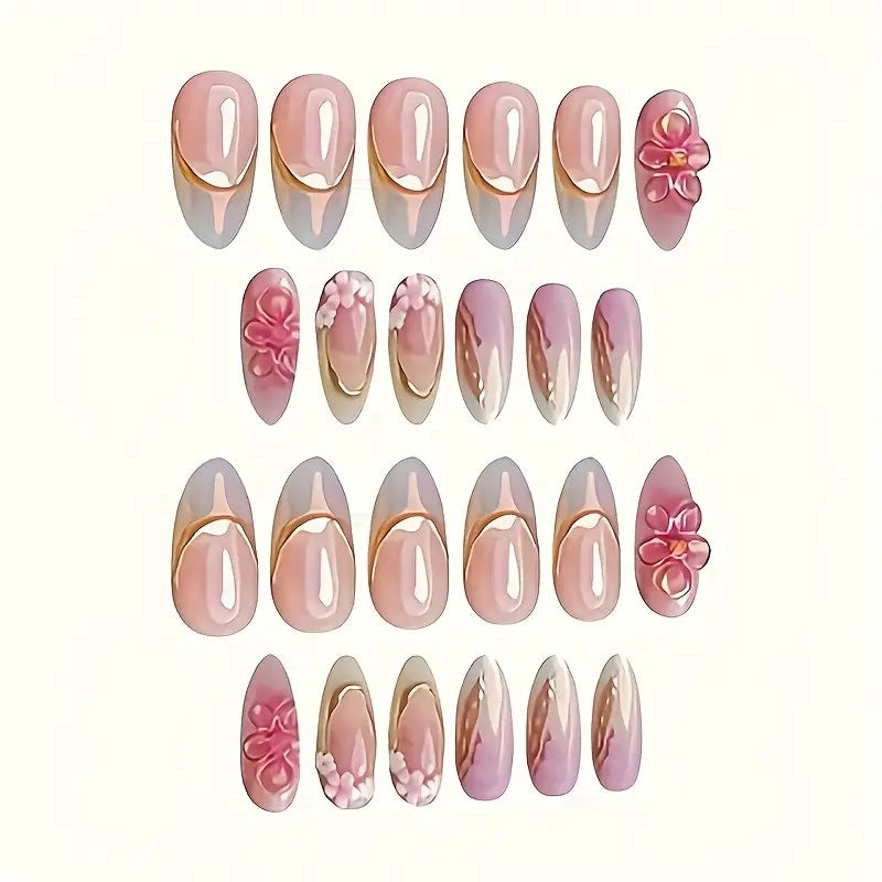 Floral Verziertes Press-On Nagelkunst Set Karnz