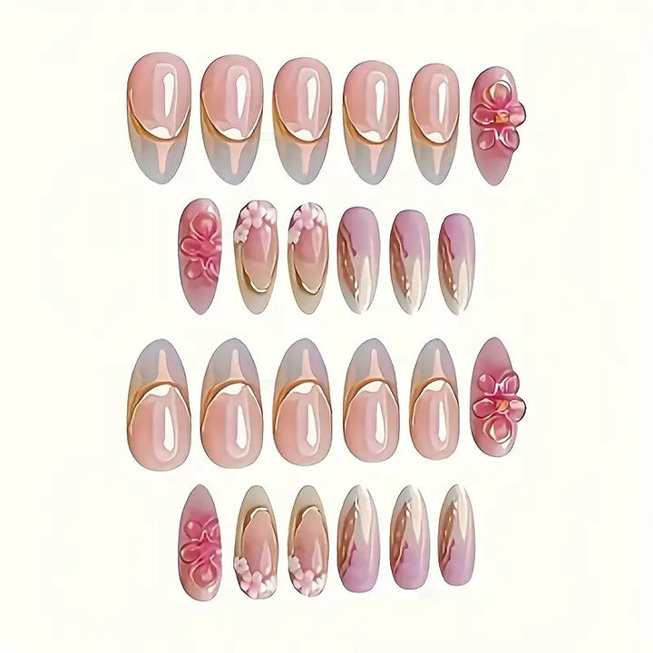Floral Verziertes Press-On Nagelkunst Set Karnz
