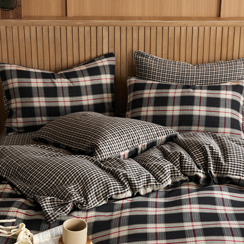 Wendedekbedovertrekset aus Baumwolle mit Plaid-Muster
