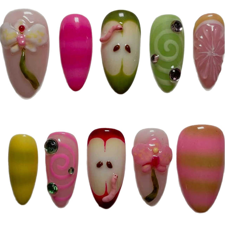 Künstlerisches 3D Obst Nageldesign Karnz