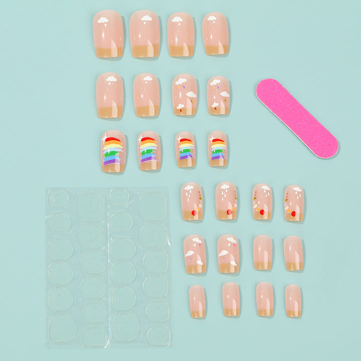 Kreatives Kunstnägel Set mit Regenbogen- und Wolkenmotiven Karnz