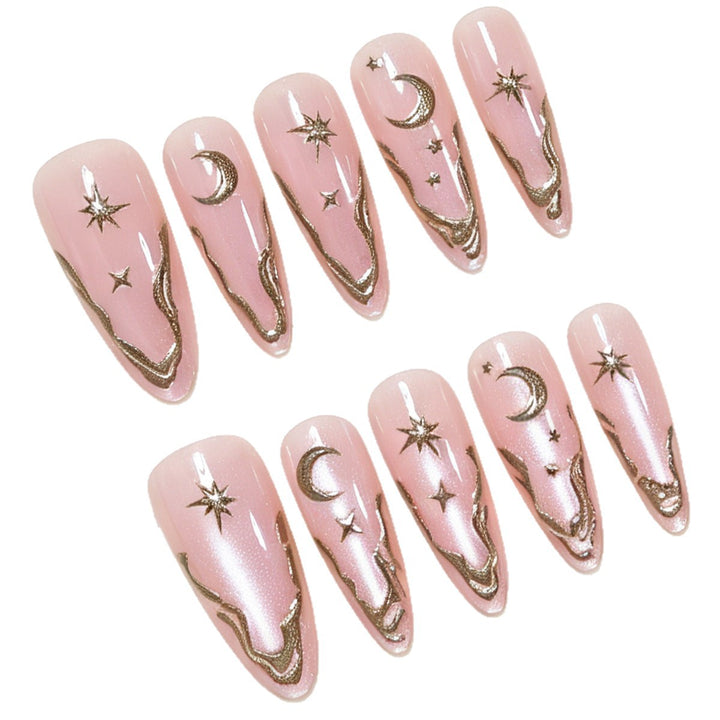 Künstlerische Stiletto-Nagelkunst-Tipps mit himmlischen Akzenten Karnz