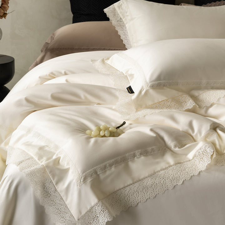 Spitzenbesetzte Luxus-Baumwoll-Satin Bettbezug Set