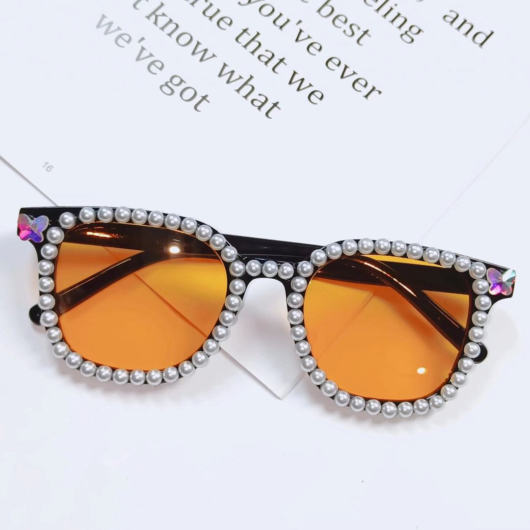 Damen Glamouröse Sonnenbrille mit Perlenrahmen Karnz
