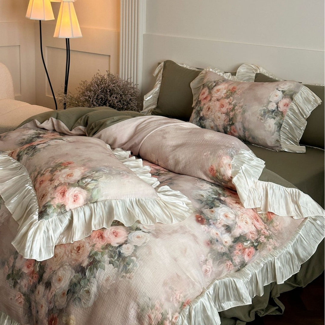 Floral Ruffled Cotton-Linen Duvet Cover Set
