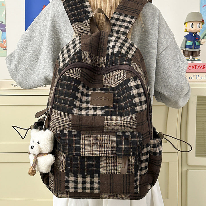 Stylische Vintage Karomuster Rucksack Karnz