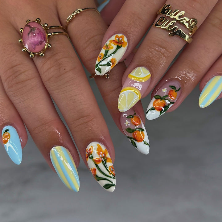 Künstlerische Zitrus-Themen Press-On Nagelkunst Karnz