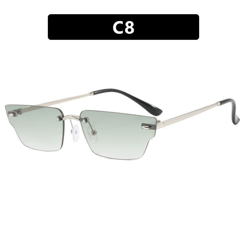 Damen geometrische Sonnenbrille mit filigranem Rahmen und transparenten Gläsern Karnz
