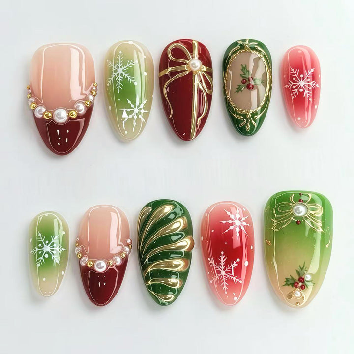 Festliche Feiertags-Themen Press-On Nagelkunst