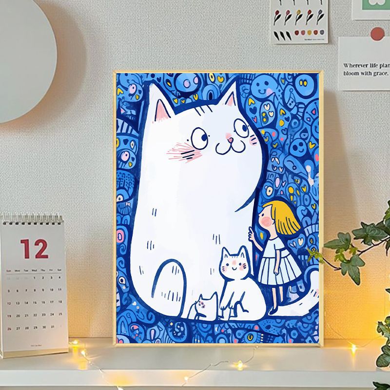 Verspielte Katzen- und Mädchenillustration Leinwandkunst Karnz