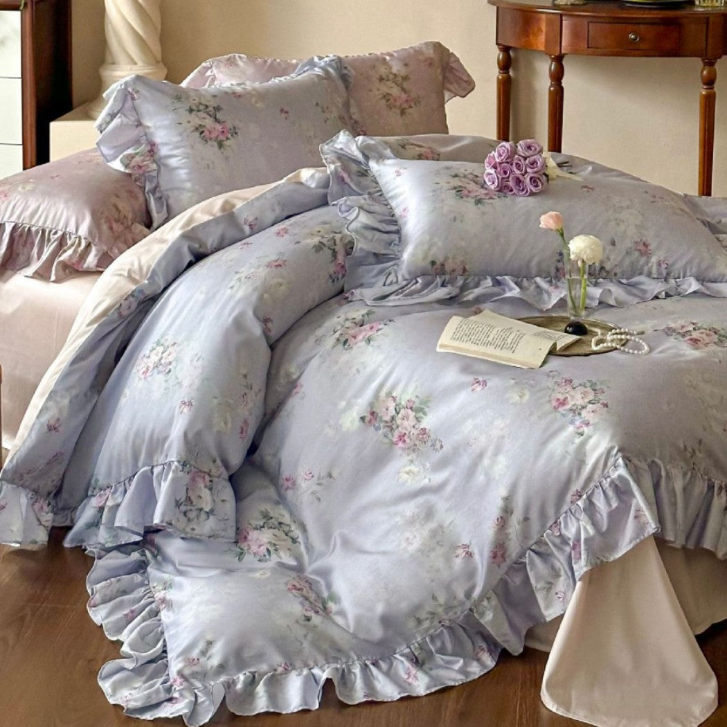 Romantisches Bettwäsche-Set mit Rüschen und Vintage-Blumenmuster