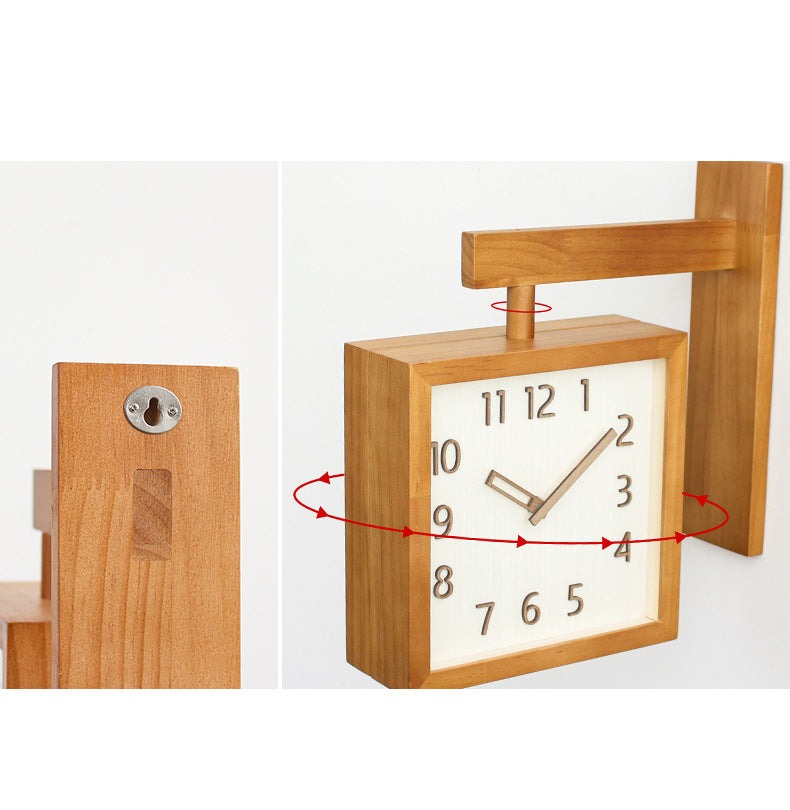 Wand-Eckuhr aus Holz, zweiseitig, analog