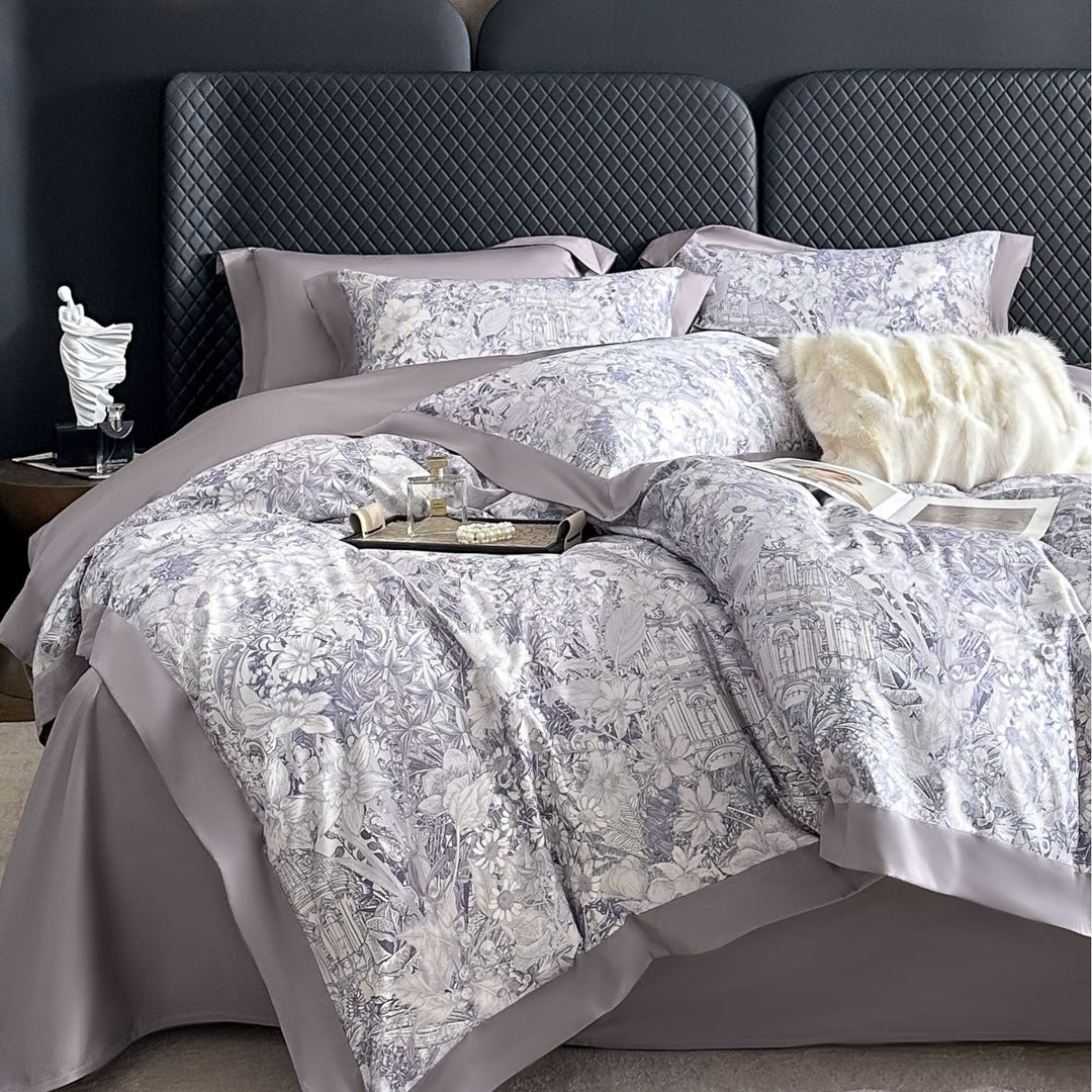 Seidene Blumen-Satin Bettbezug Set mit Satin Saum und Umschlagkissenbezügen