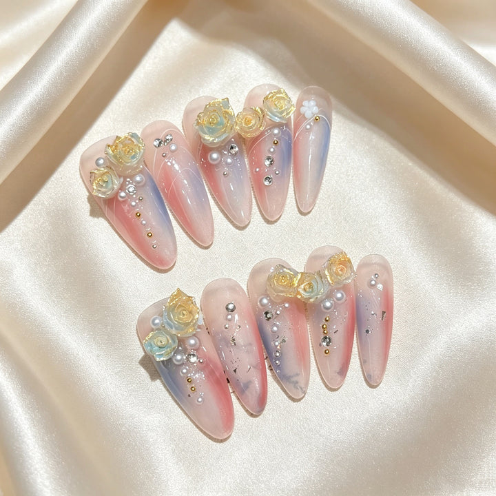 Künstlerisches Floral 3D Press-On Nagelset