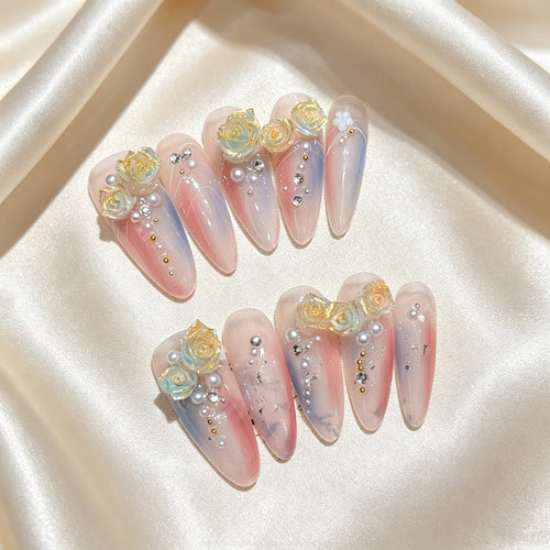 Künstlerisches Floral 3D Press-On Nagelset