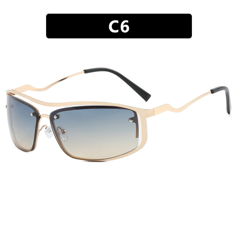 Damen futuristische Sonnenbrille mit elegantem Metallrahmen und hochtransparenten Gläsern Karnz